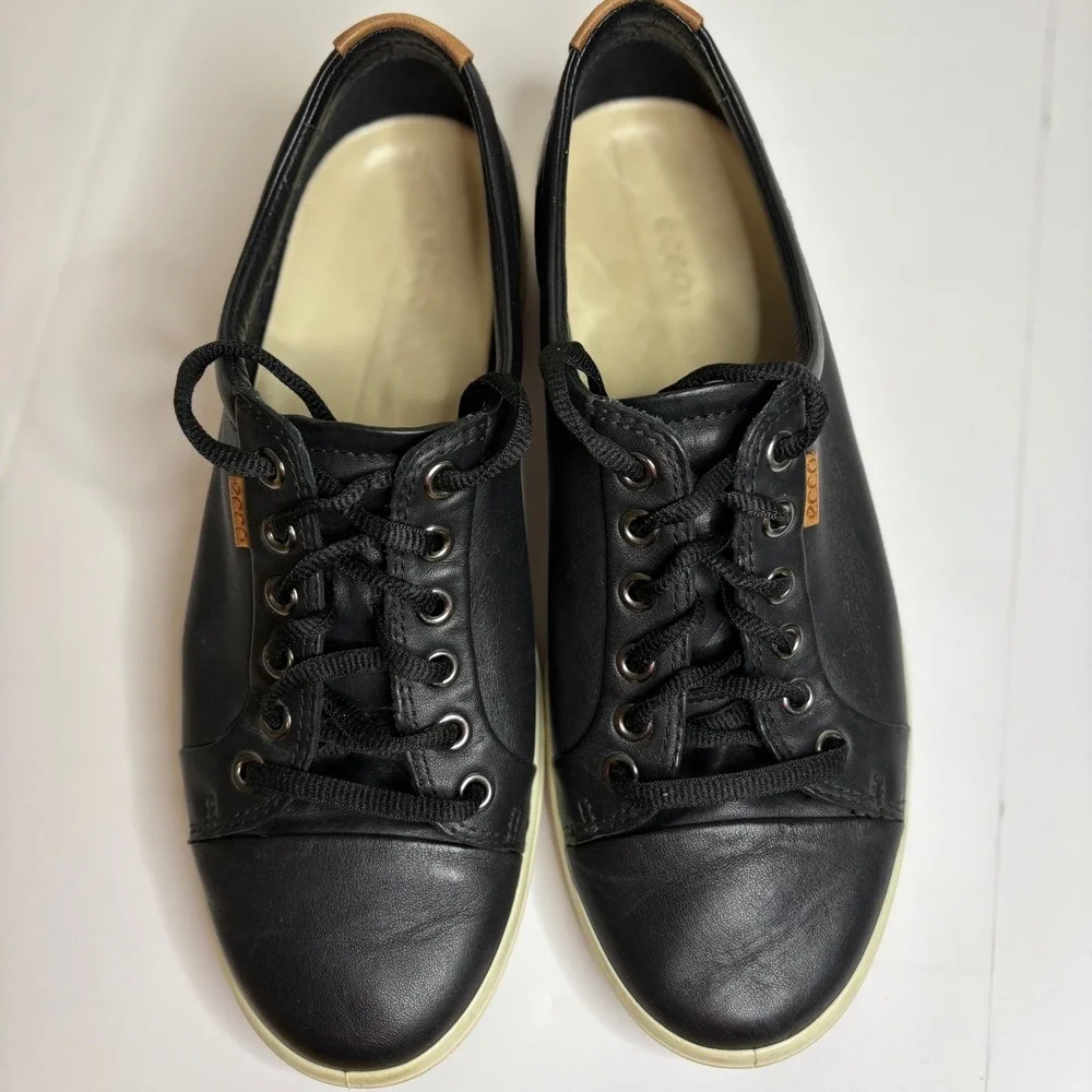 ECCO Soft 7 Black Leather‎ Lace Up Sneakers Women's Size 39